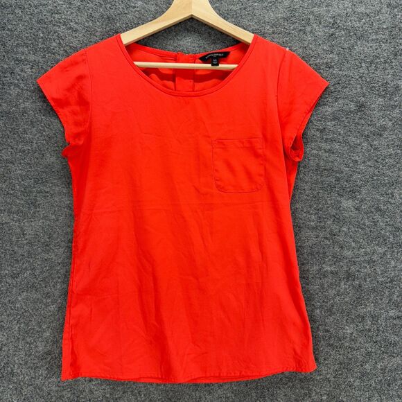 Banana Republic Blouse Women XS Red Zipper Short Sleeve Round Neck Casual Solid - Picture 1 of 7